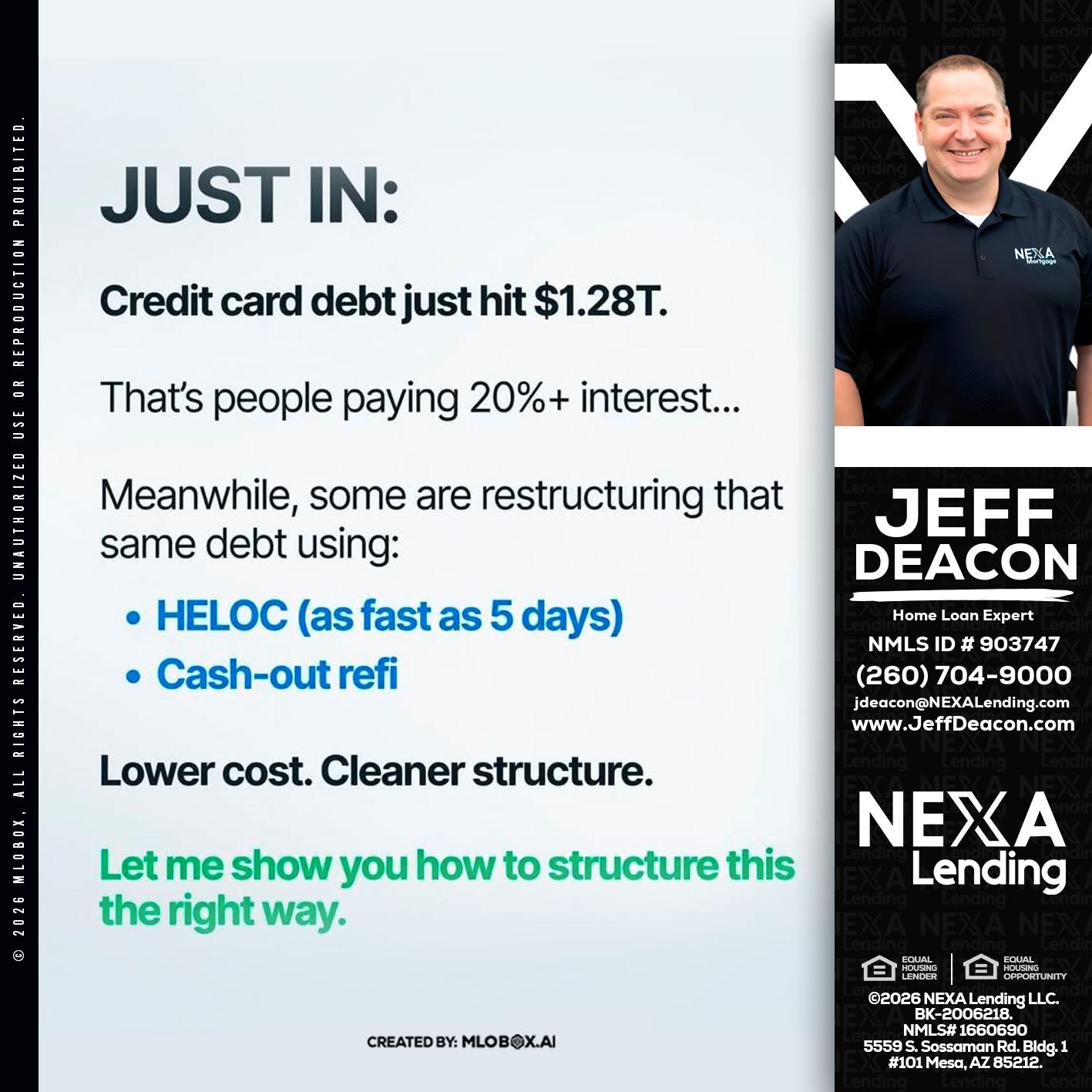 JUST IN - Jeff Deacon -Senior Loan Officer