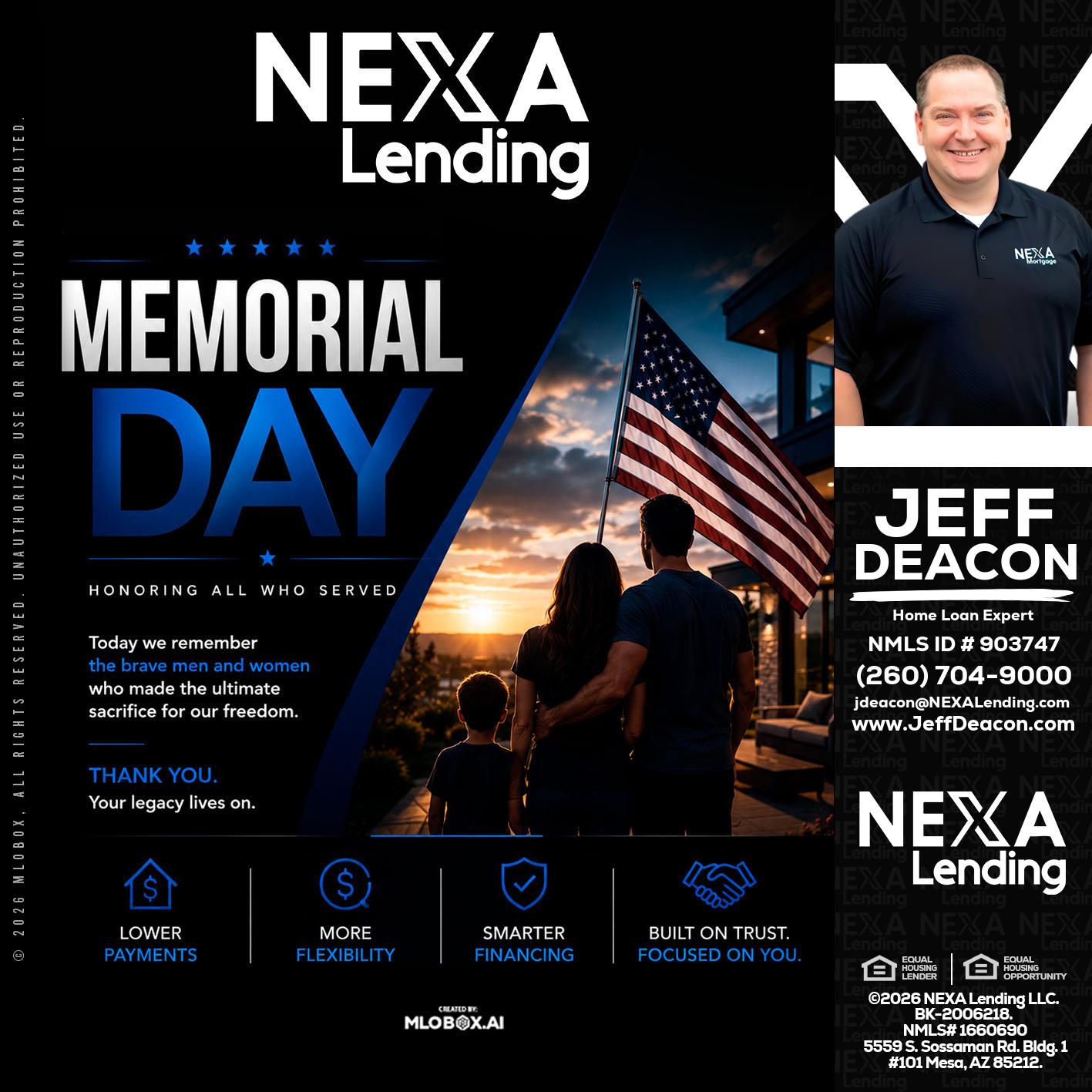 MEMORIAL DAY - Jeff Deacon -Senior Loan Officer